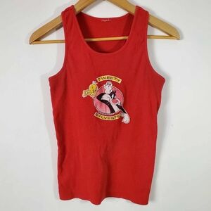 Vintage 1994 Tweety Sylvestre Women’s Looney Tunes Logo Light Red Tank T…